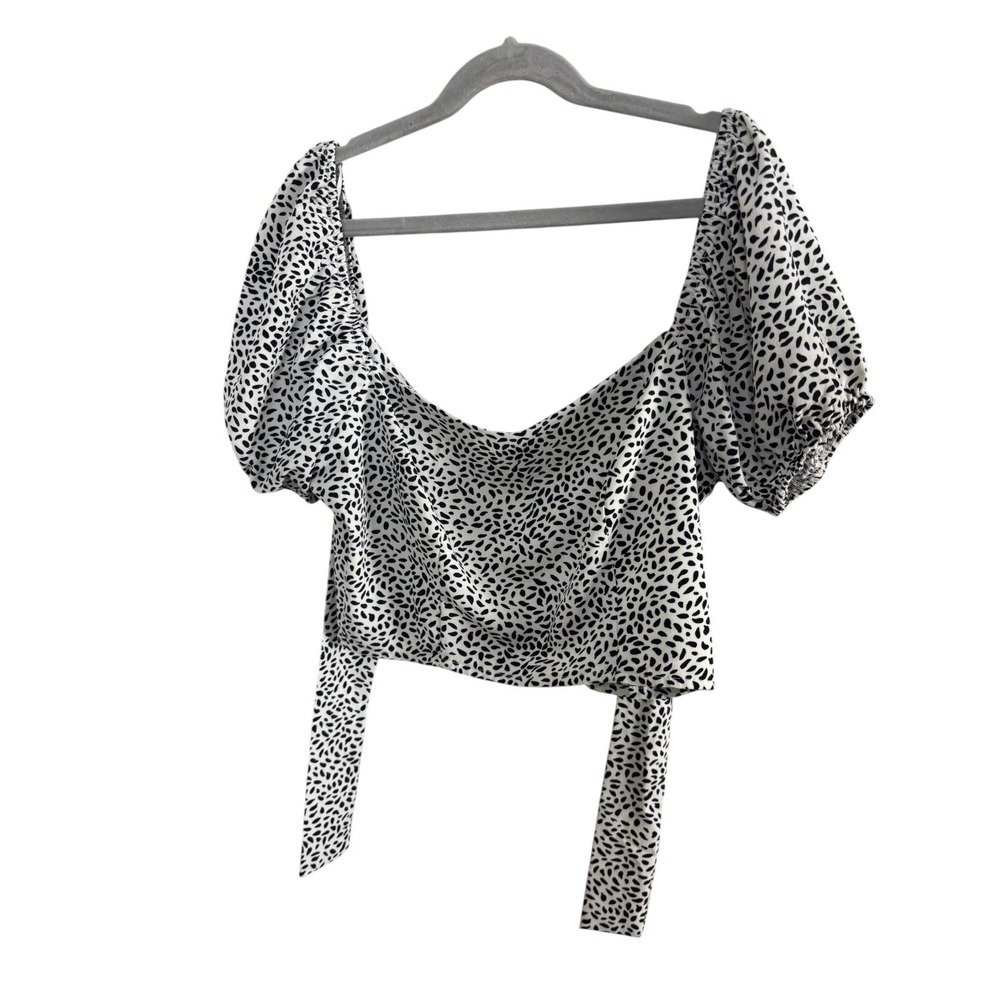 Altar'd State Black White Polka Dot Puff Sleeve Casual Blouse Womens Small Chic